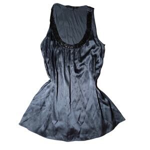 Express Design Studio‎ Silk Beaded Scoop Neck Tank Top Gray Satin Sleeveless XS